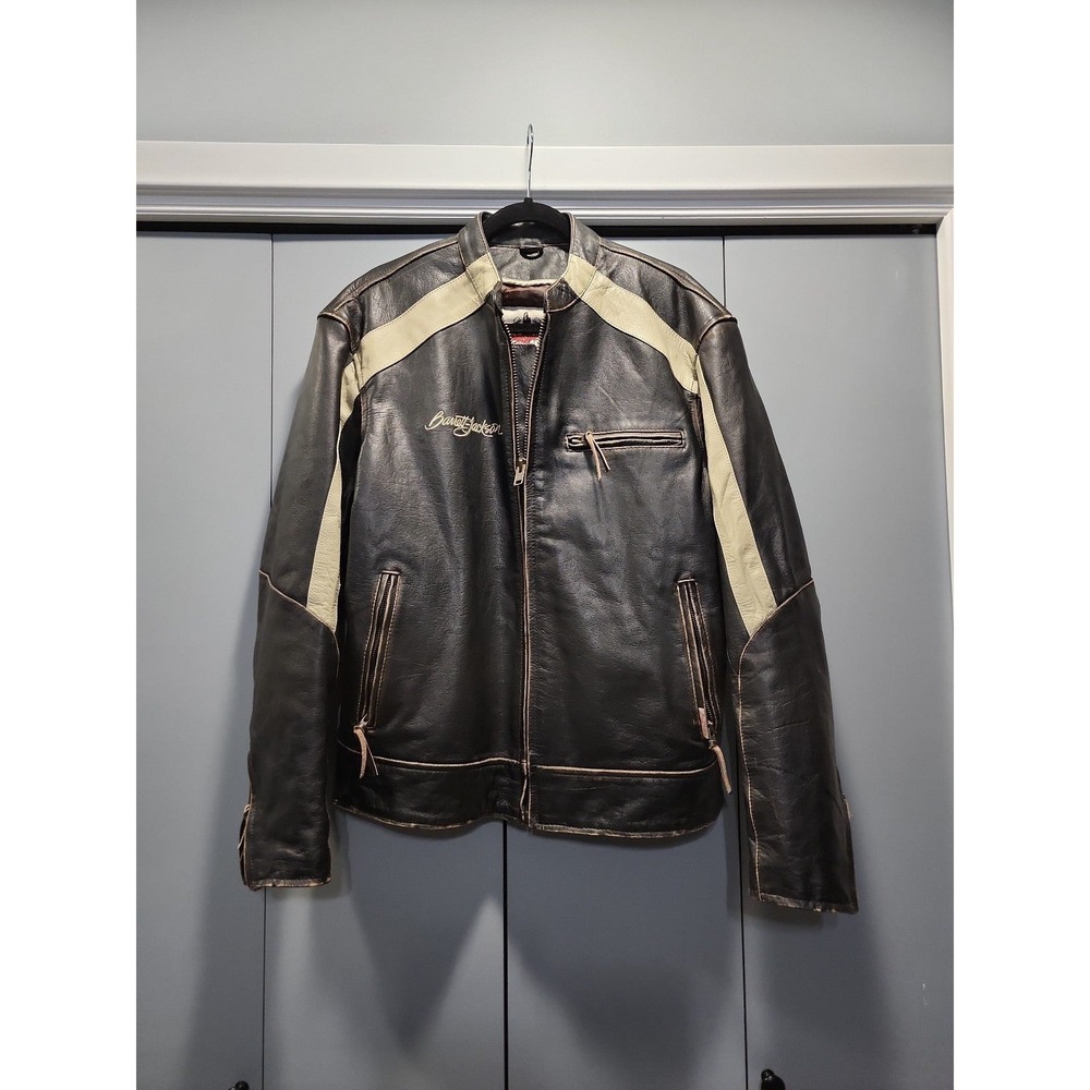Barrett Jackson Leather Coat Mens Large Black NWOT Distressed Cafe Racer 2014